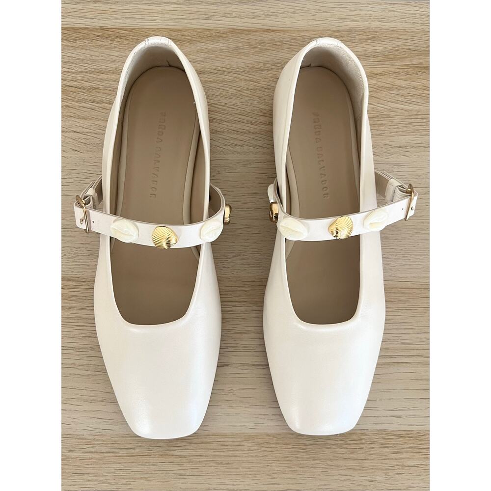 Freda Salvador Jane Size 8 Bone Shell Embellished Mary Jane Ballet Flats